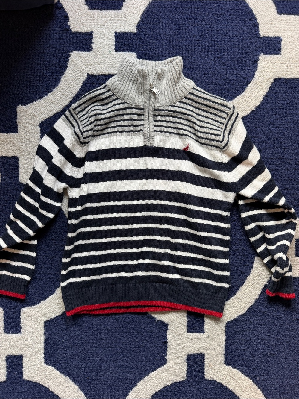 Nautica Navy, White & Red Striped Quarter-Zip Sweater 6